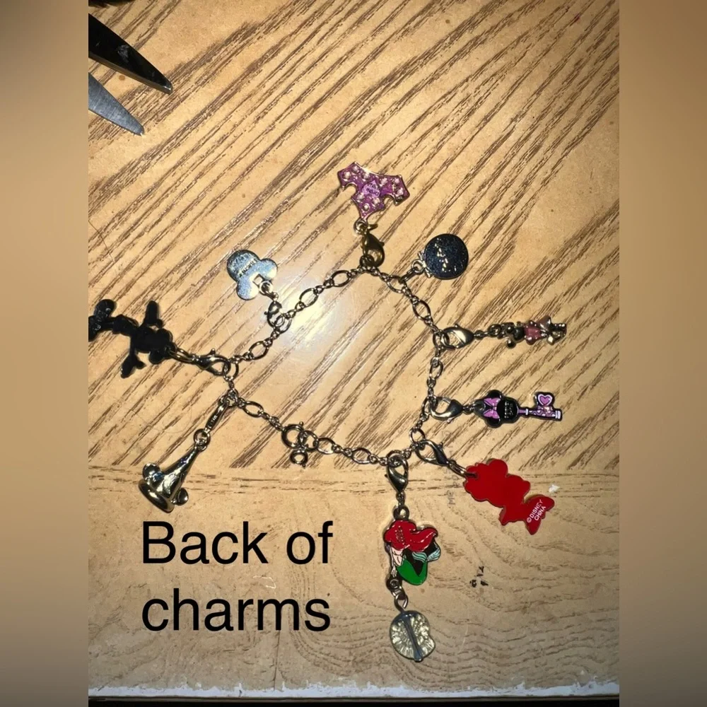 Disney 9 charm bracelet Minnie mickey crown rhinestones clasps birthday 7 inch